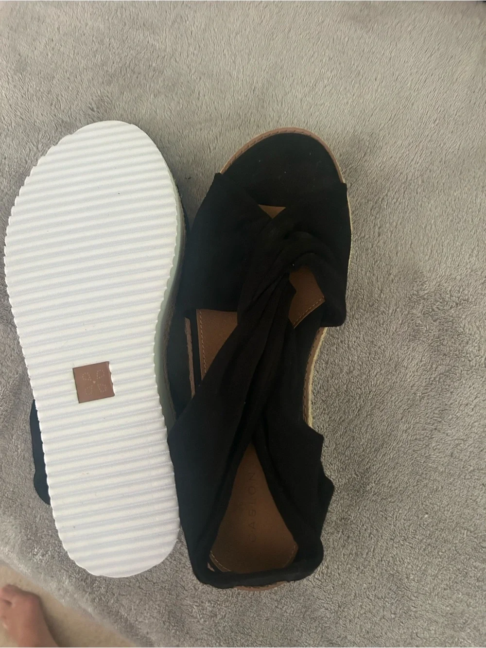 Caslon Black Knotted Espadrille Sandals suede upper and leather foot bed. New!